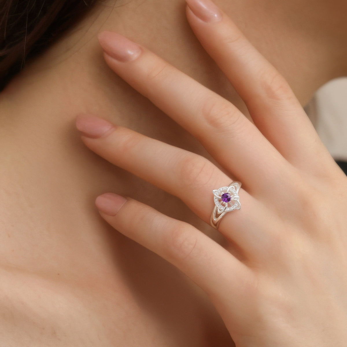 Dainty Geometric Birthstone Knot Ring