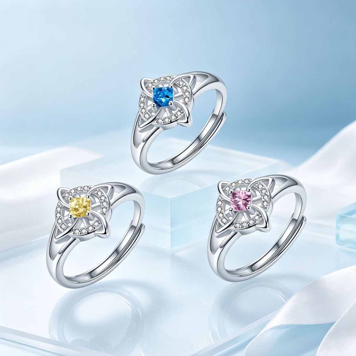 Dainty Geometric Birthstone Knot Ring