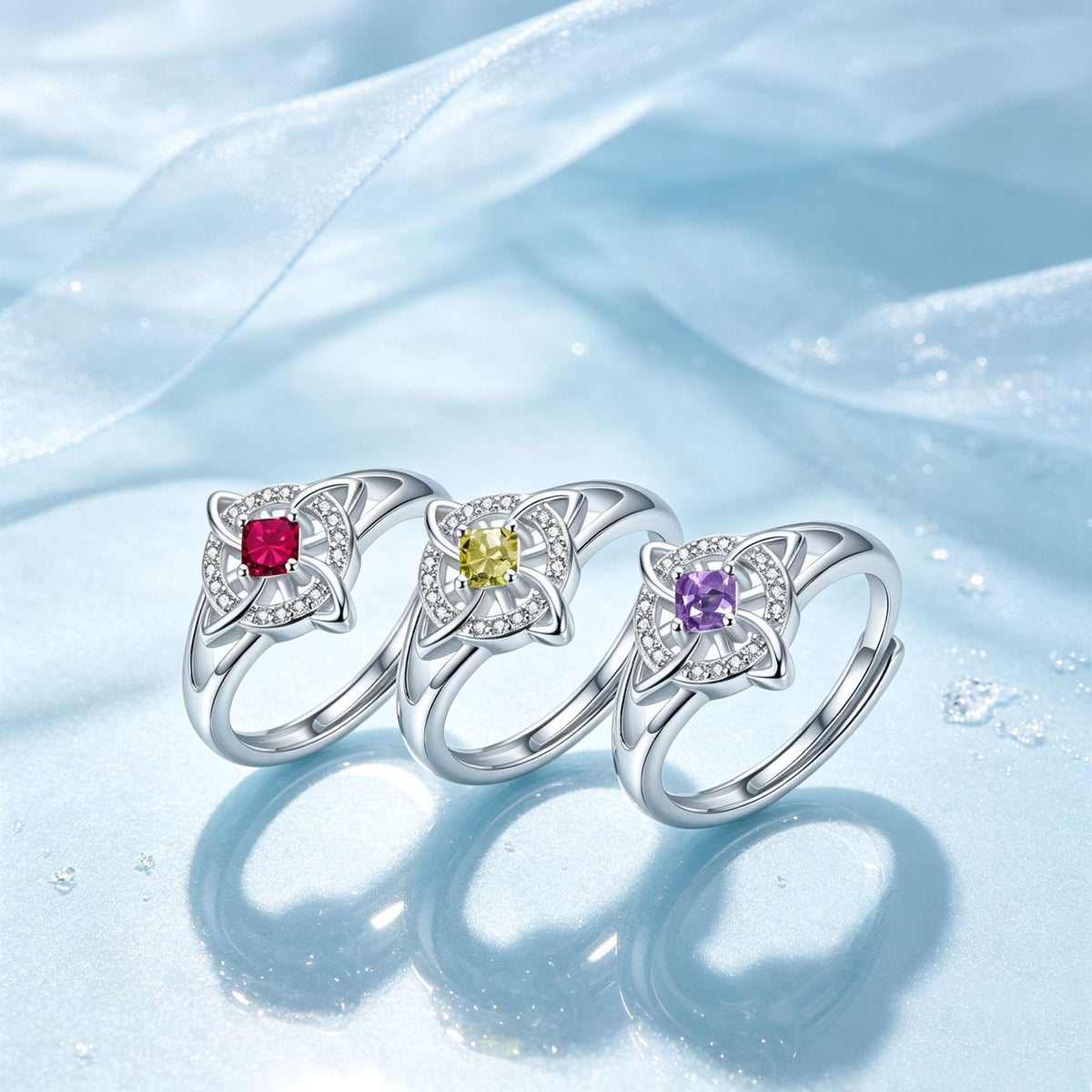 Dainty Geometric Birthstone Knot Ring