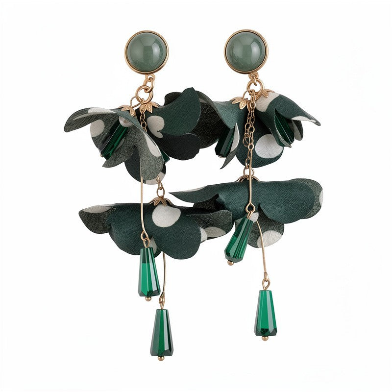 Romantic Polka Dot Floral Tassel Earrings