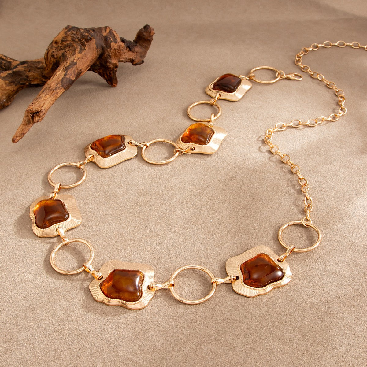Classy Vintage Amber Geometric Waist Chain