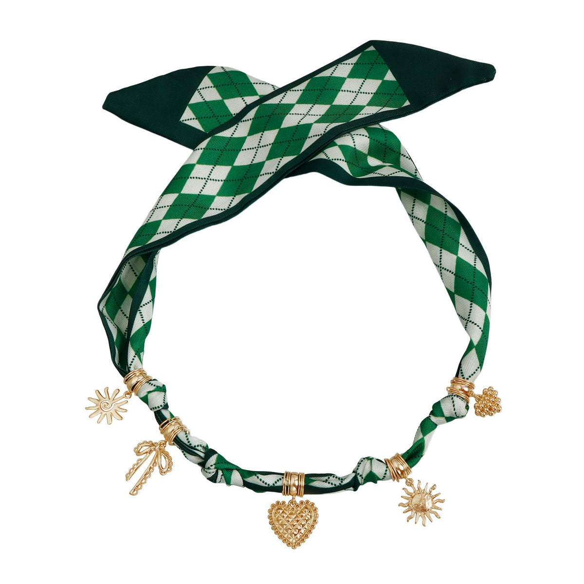 Boho Green Argyle Scarf Charm Necklace