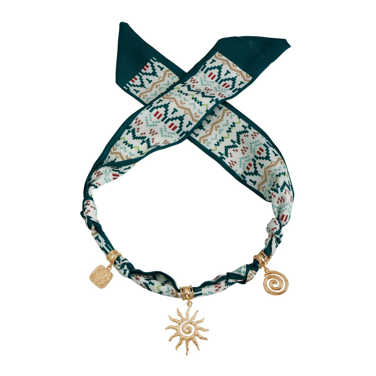 Boho Green Argyle Scarf Charm Necklace