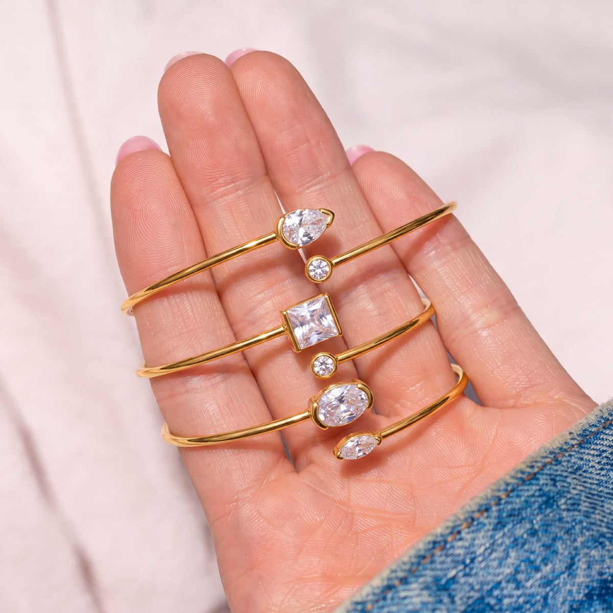Classy Mixed Shape CZ Open Bangle