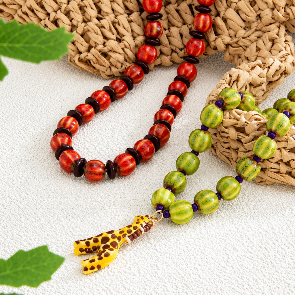 Boho Layered Watermelon Ceramic Giraffe Necklace