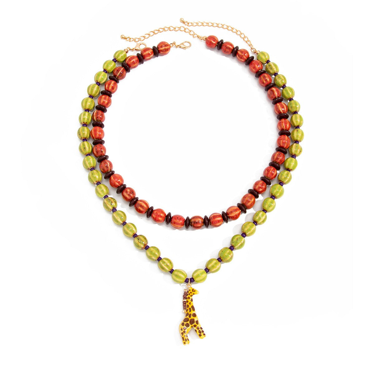 Boho Layered Watermelon Ceramic Giraffe Necklace