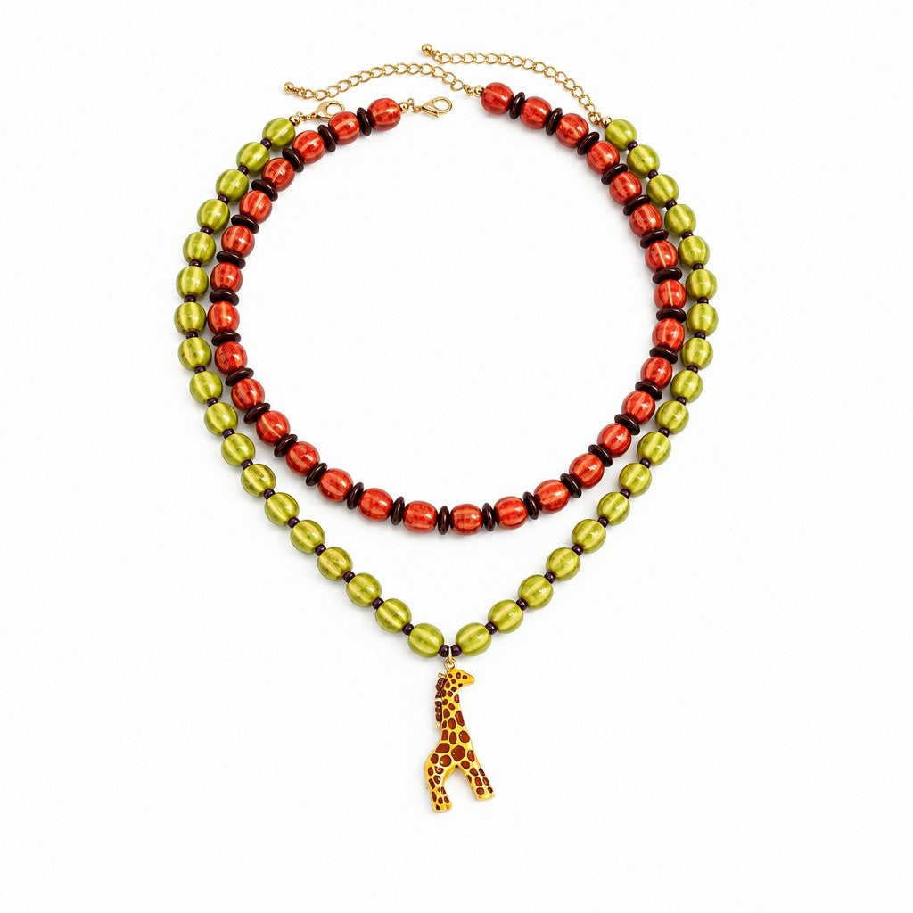Boho Layered Watermelon Ceramic Giraffe Necklace