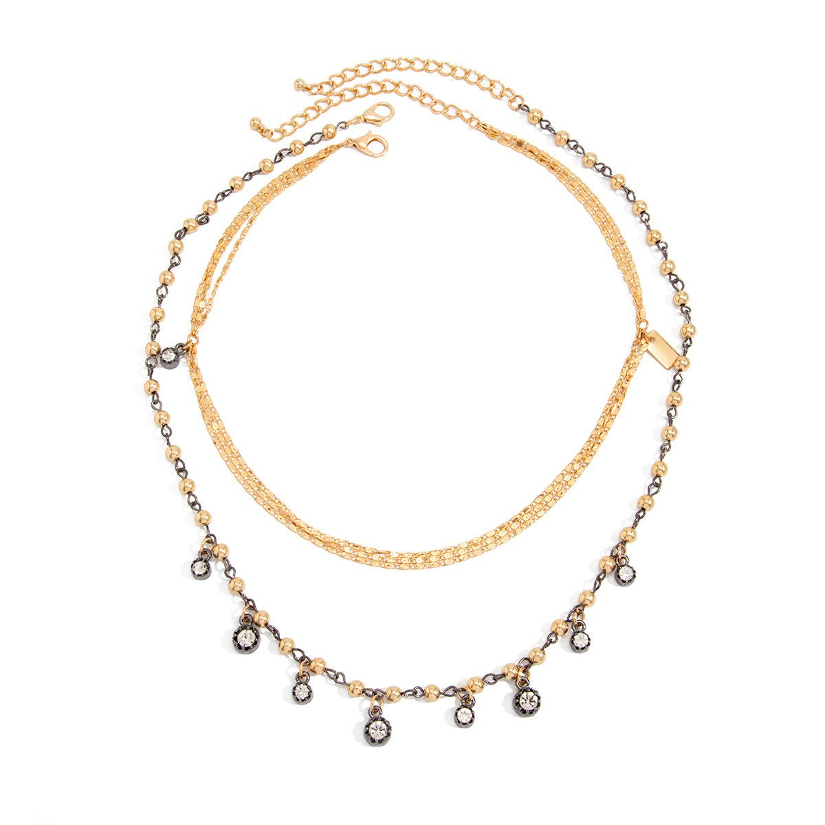 Classy Square Tag & Zircon Fringe Multi-Layer Necklace