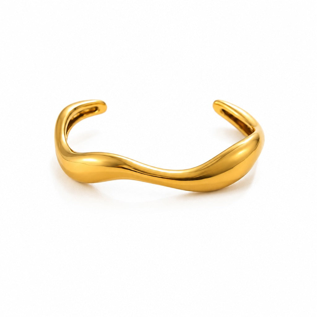 Classy Sculptural Wave Open Cuff Bracelet