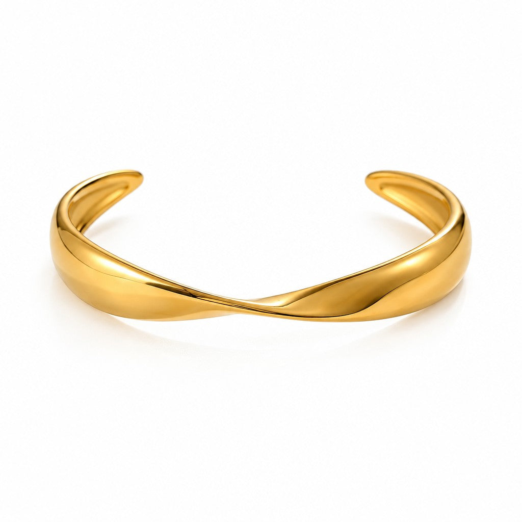 Classy Sculptural Wave Open Cuff Bracelet