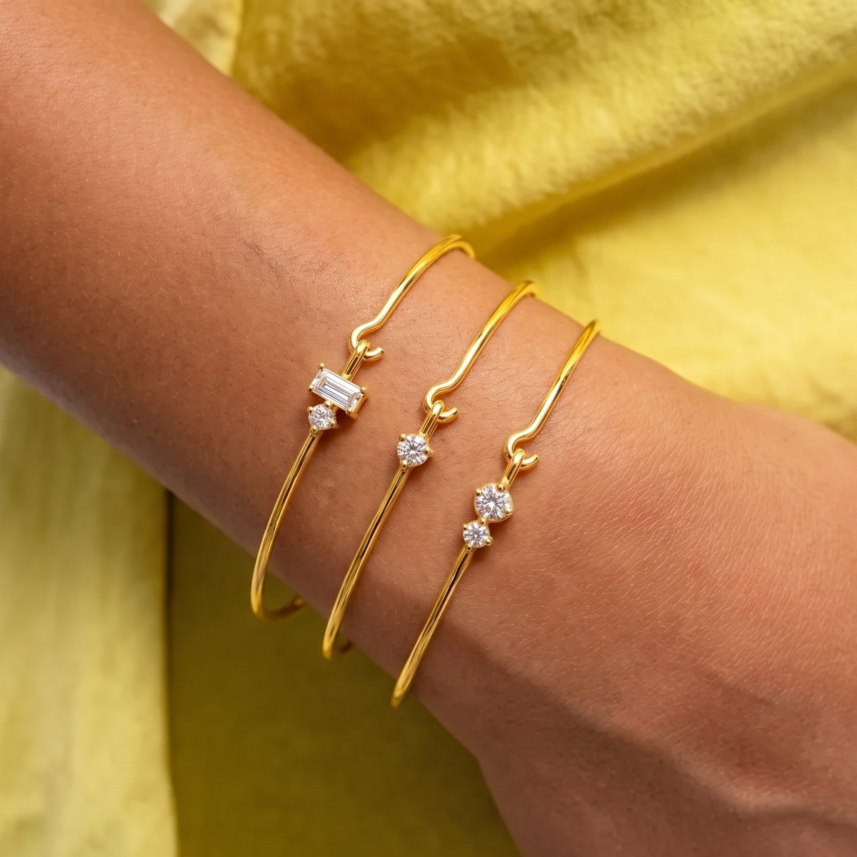 Dainty Mixed Cut CZ Hook Bangle