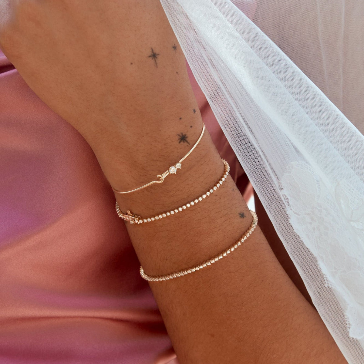 Dainty Mixed Cut CZ Hook Bangle
