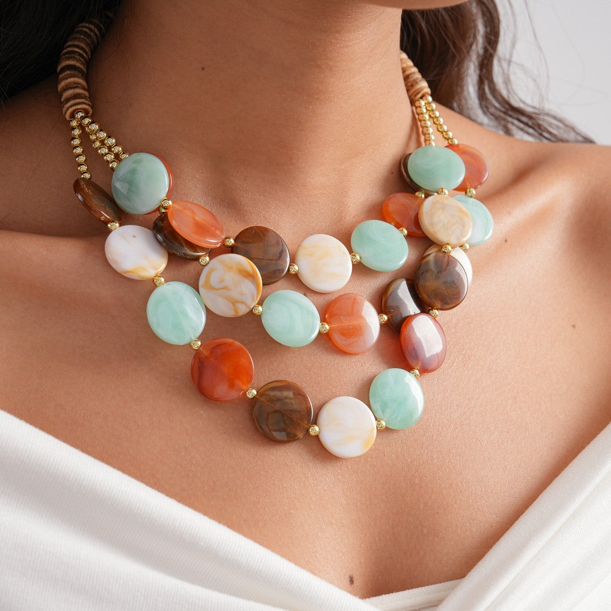Boho Multi-Color Acrylic Disc Necklace