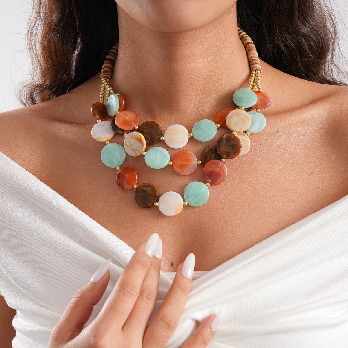 Boho Multi-Color Acrylic Disc Necklace