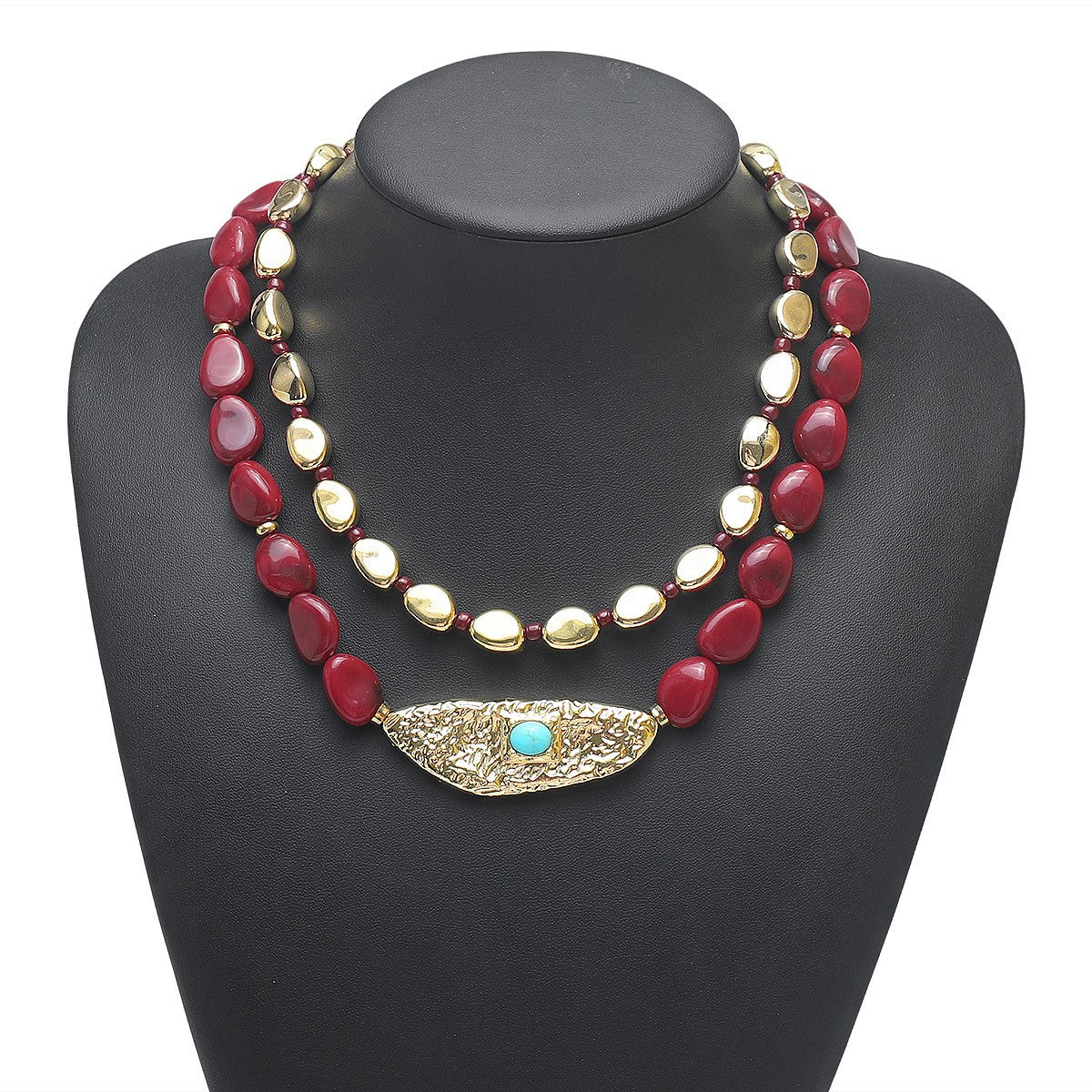 Boho Vintage Red Beaded Layered Necklace