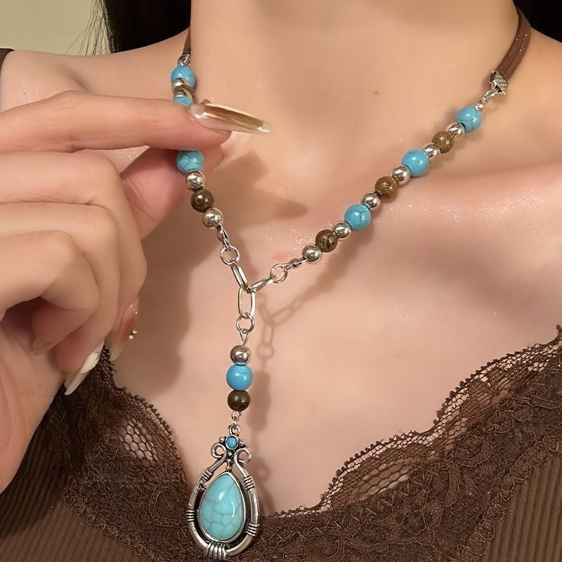 Boho Vintage Turquoise Y-Necklace Set