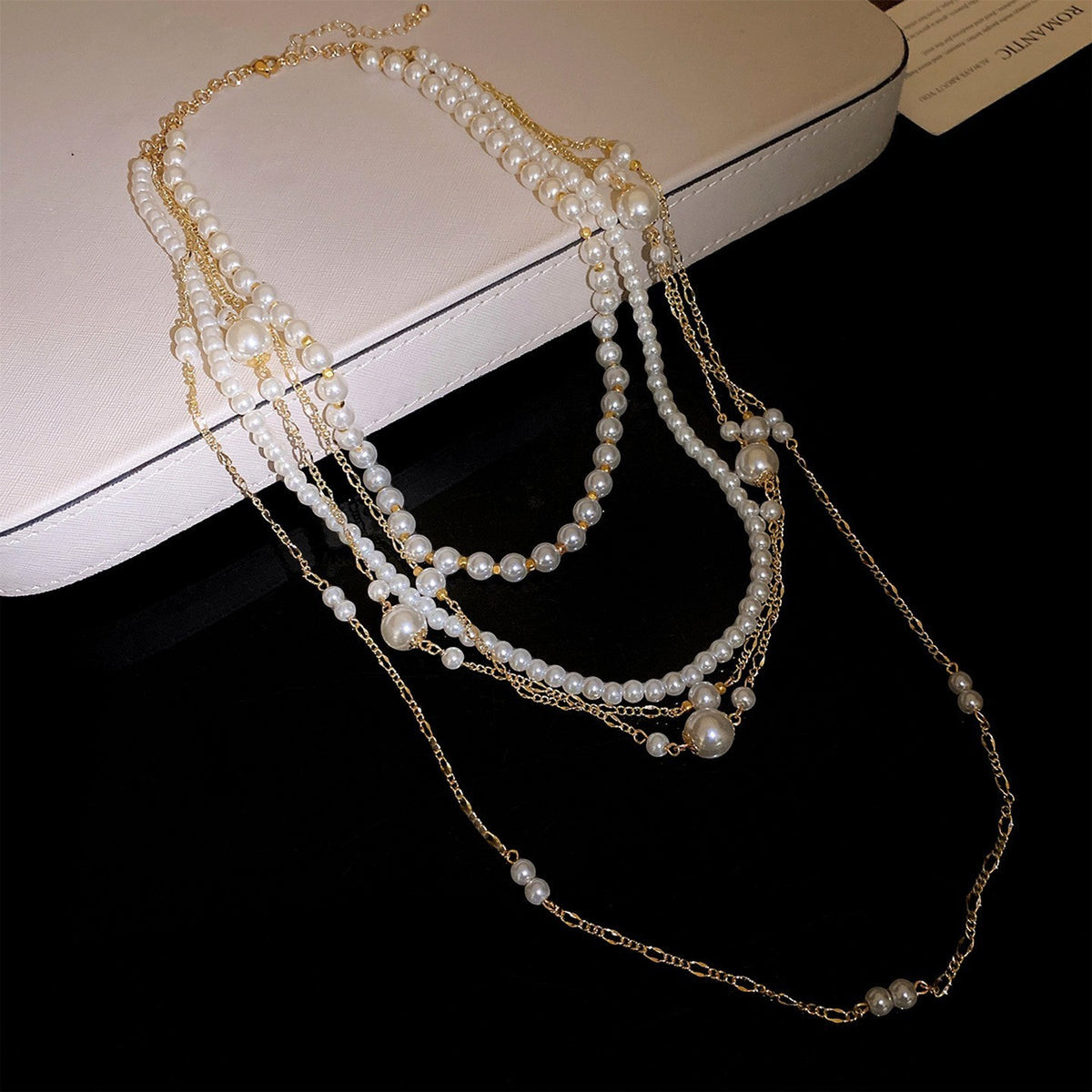 Classy Multi-Strand Faux Pearl Necklace