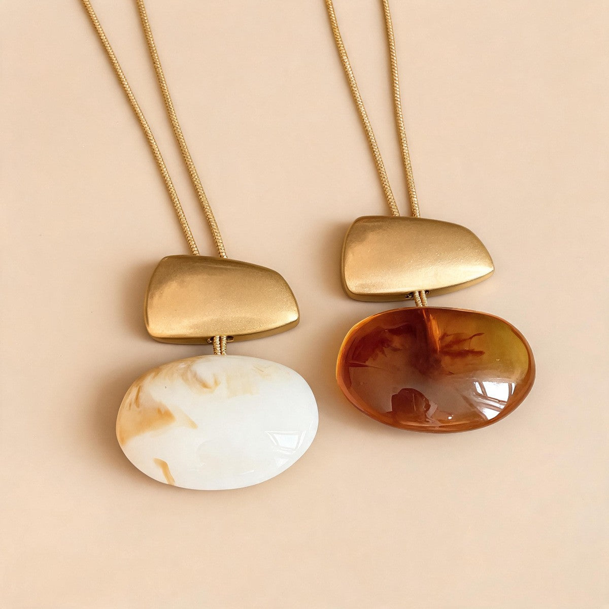 Boho Geometric Amber Resin Pendant Necklace