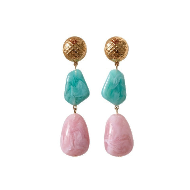 Boho Marbled Teal And Pink Resin Drop Earrings