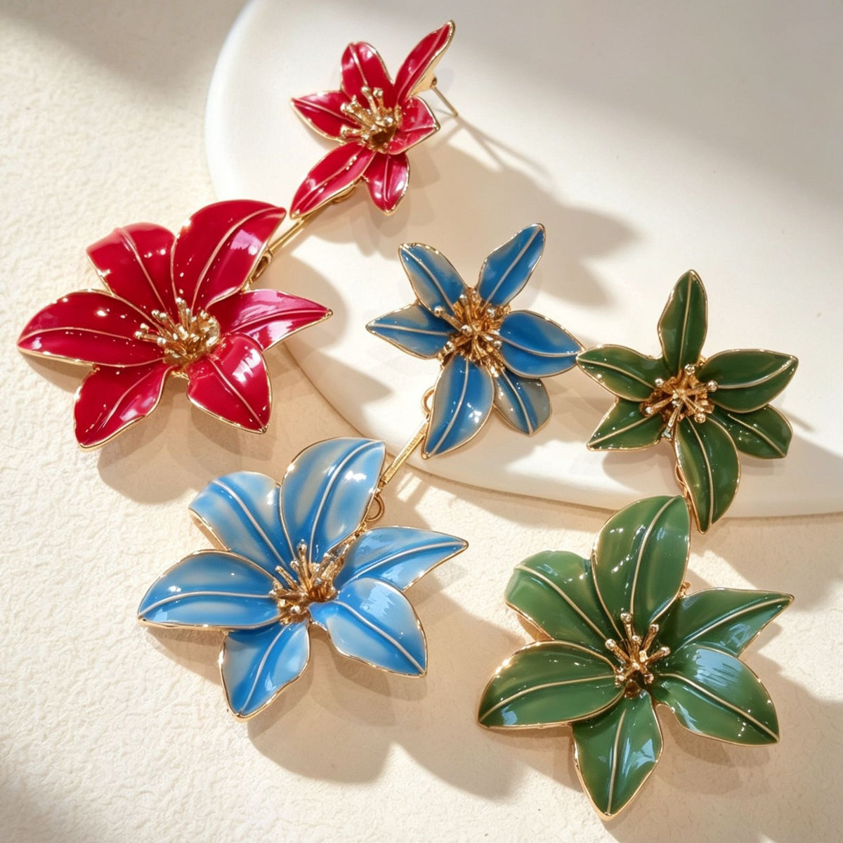 Romantic Blue Enamel Flower Drop Earrings