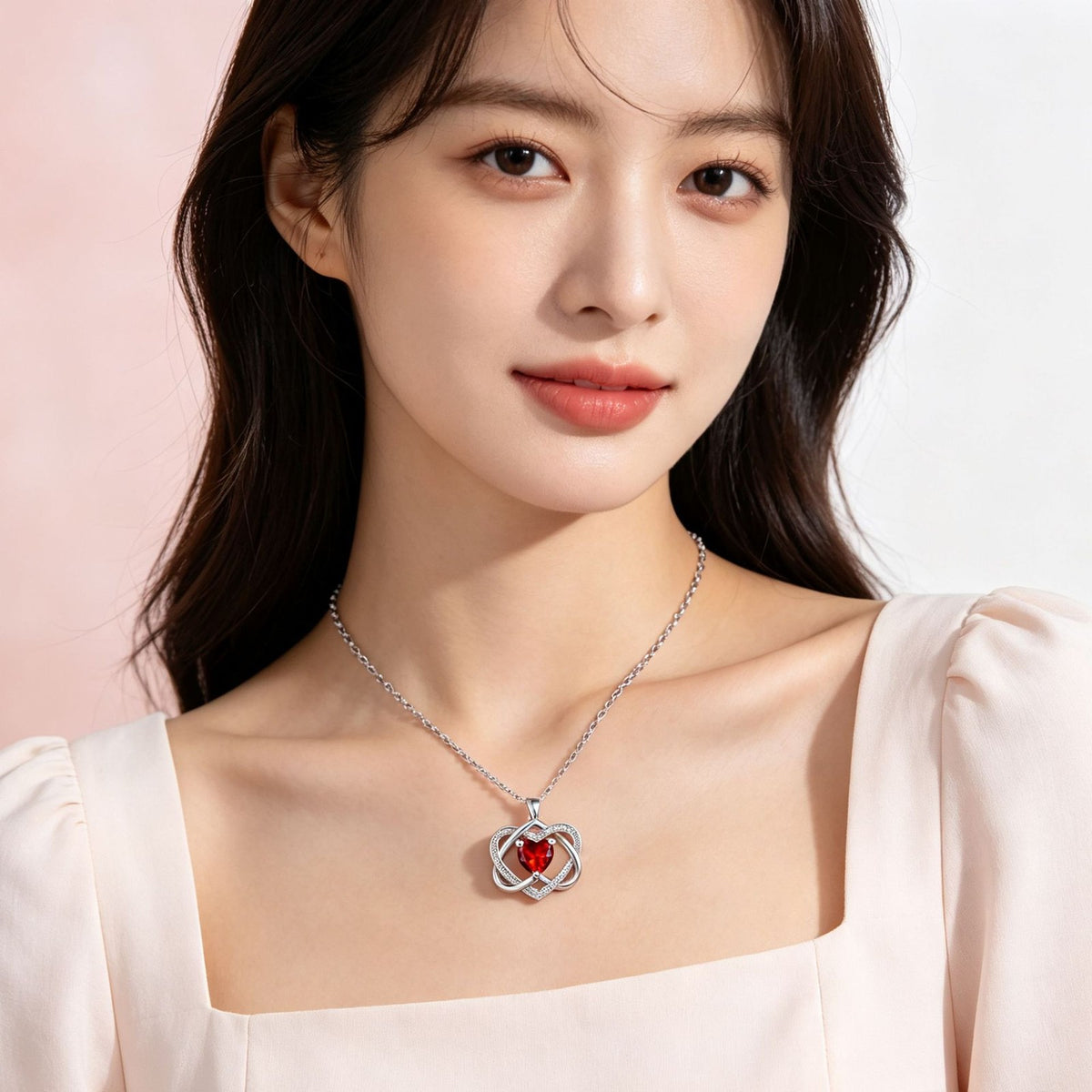 Romantic Interlocking Heart Birthstone Necklace