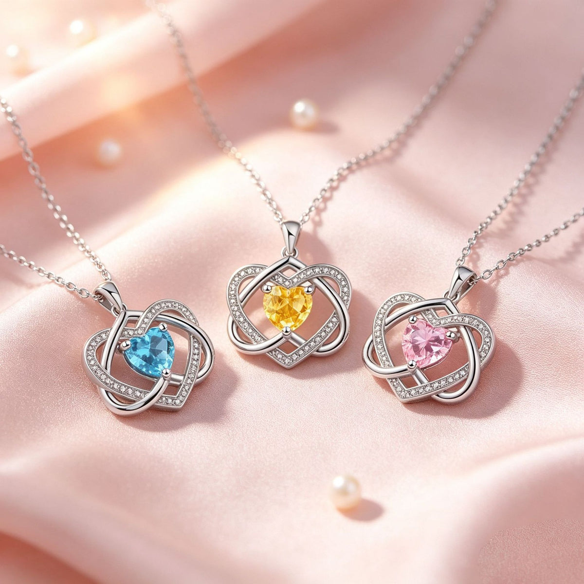 Romantic Interlocking Heart Birthstone Necklace