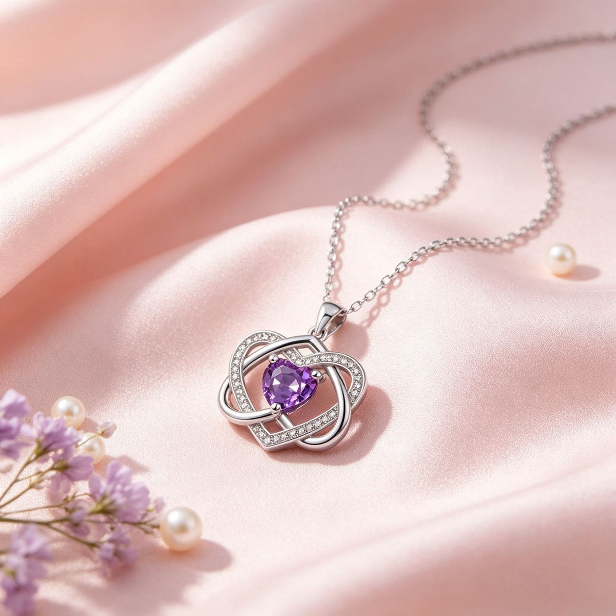 Romantic Interlocking Heart Birthstone Necklace