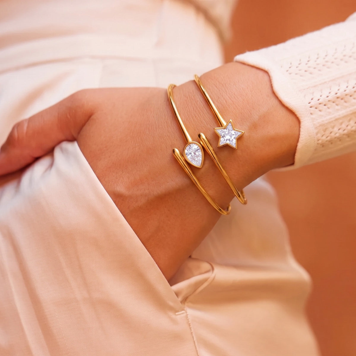 Classy Mixed Motif Open Cuff Bracelet