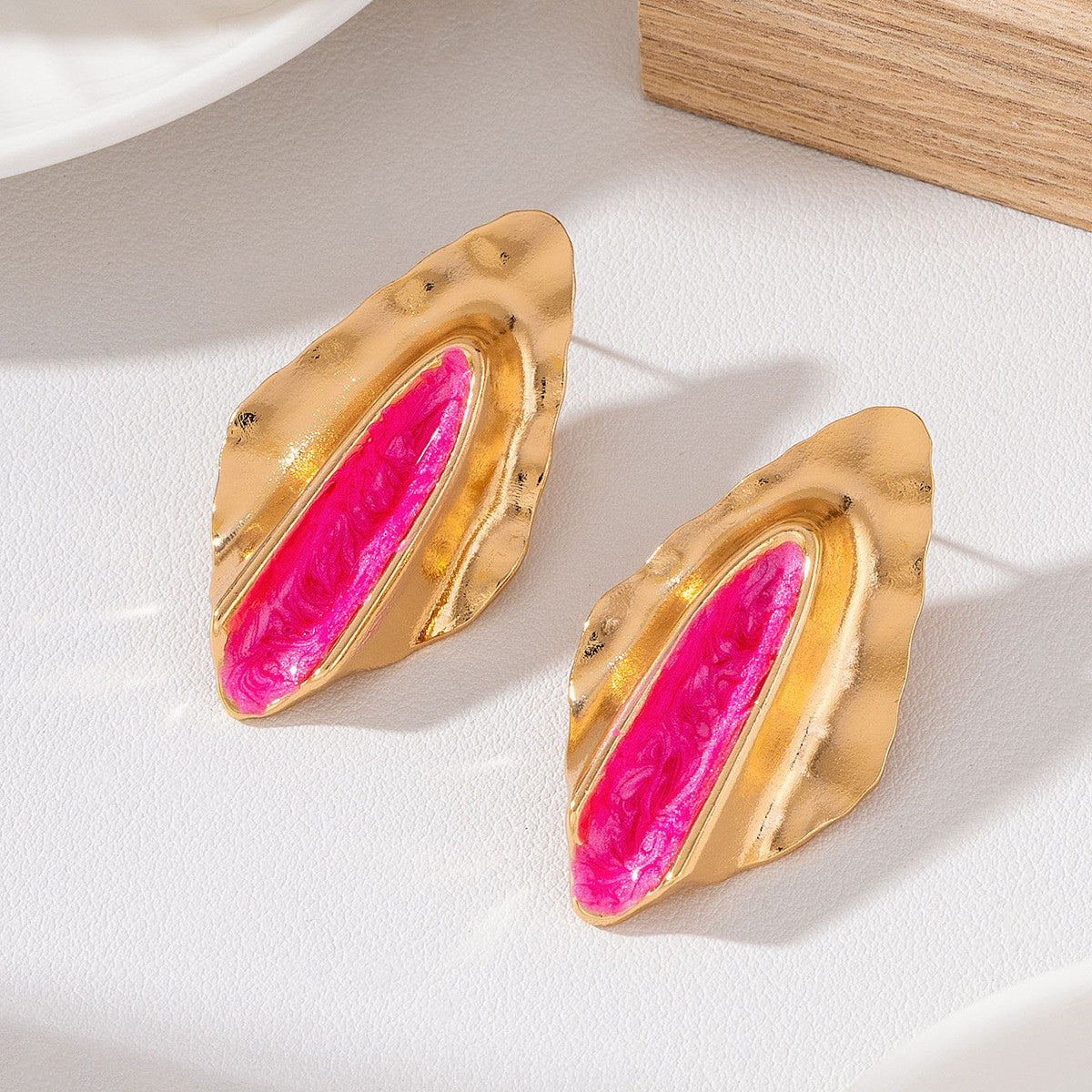 Classy Hammered Orange Geometric Stud Earrings