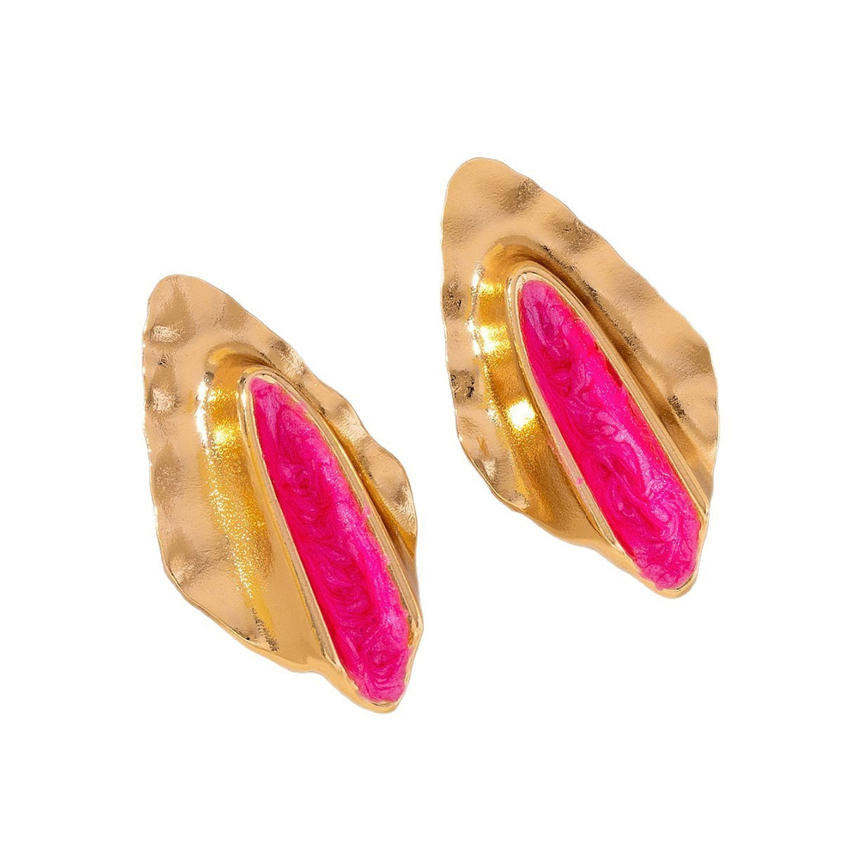 Classy Hammered Orange Geometric Stud Earrings