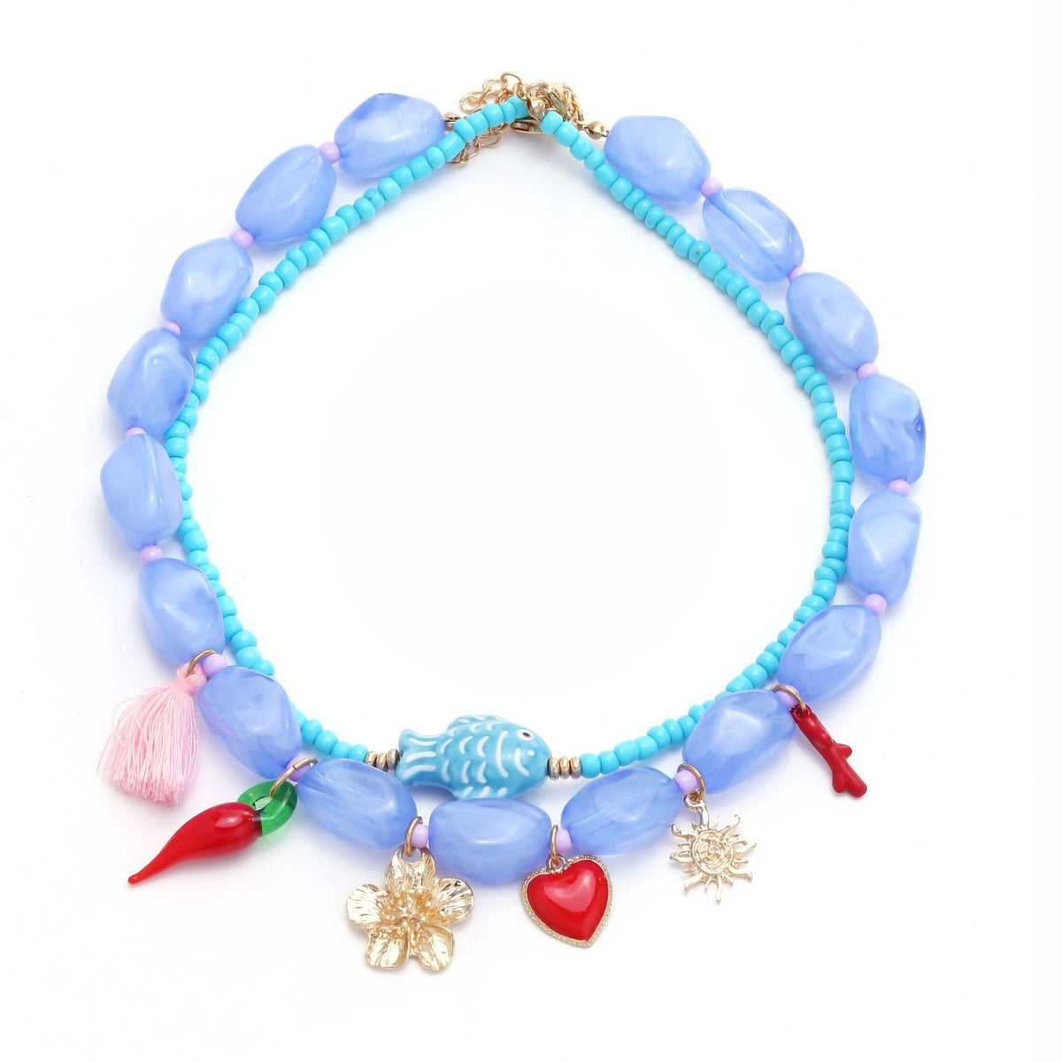 Boho Resin Bead Charm Necklace
