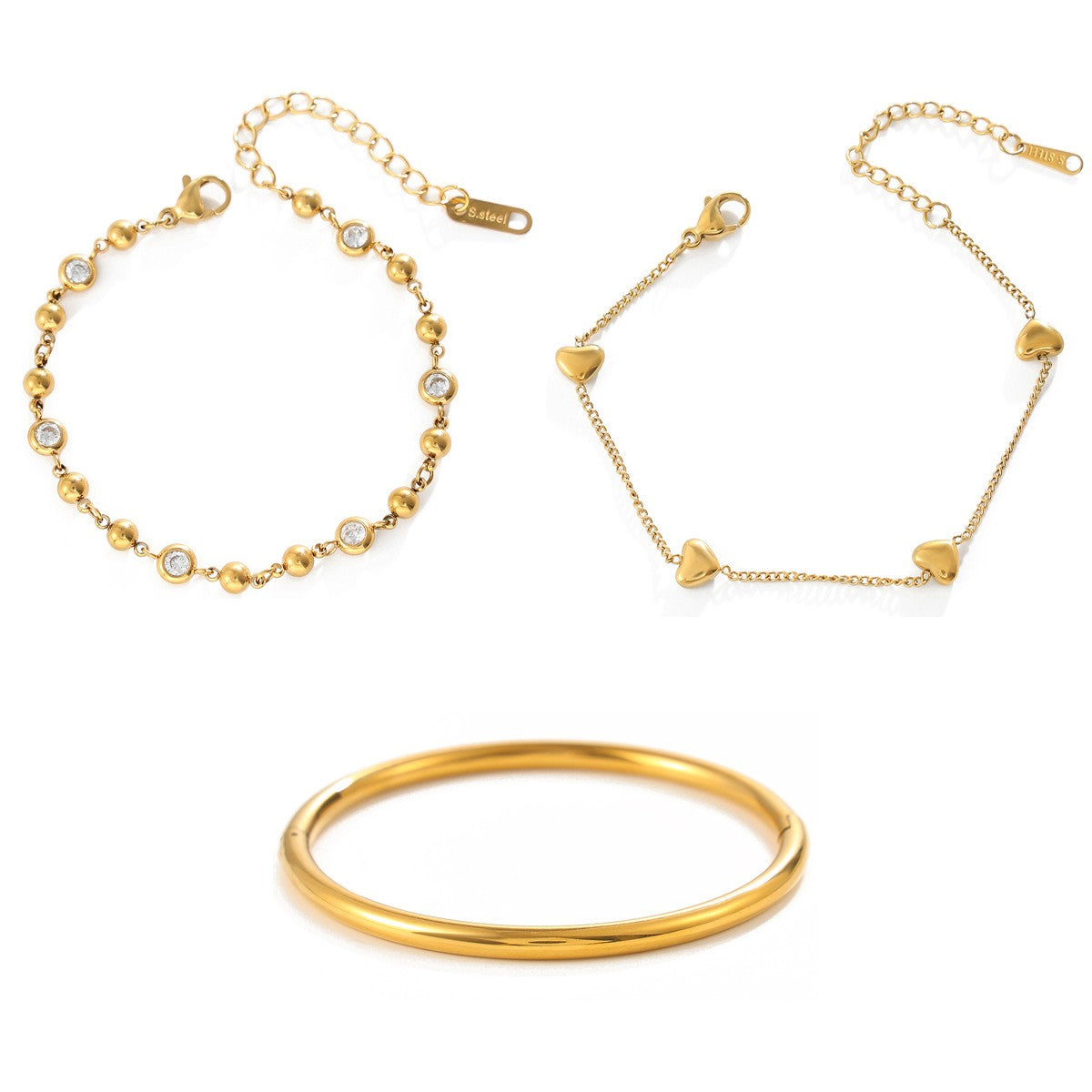 Dainty Gold Beaded Heart Bracelet Set