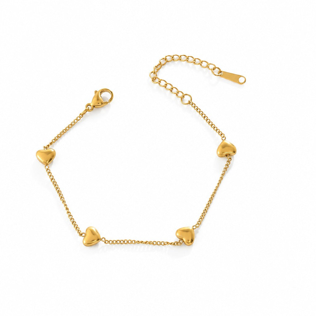 Dainty Gold Beaded Heart Bracelet Set
