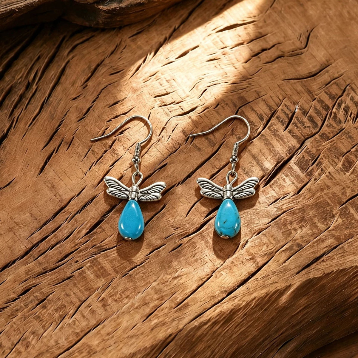 Vintage Winged Faux Turquoise Drop Earrings