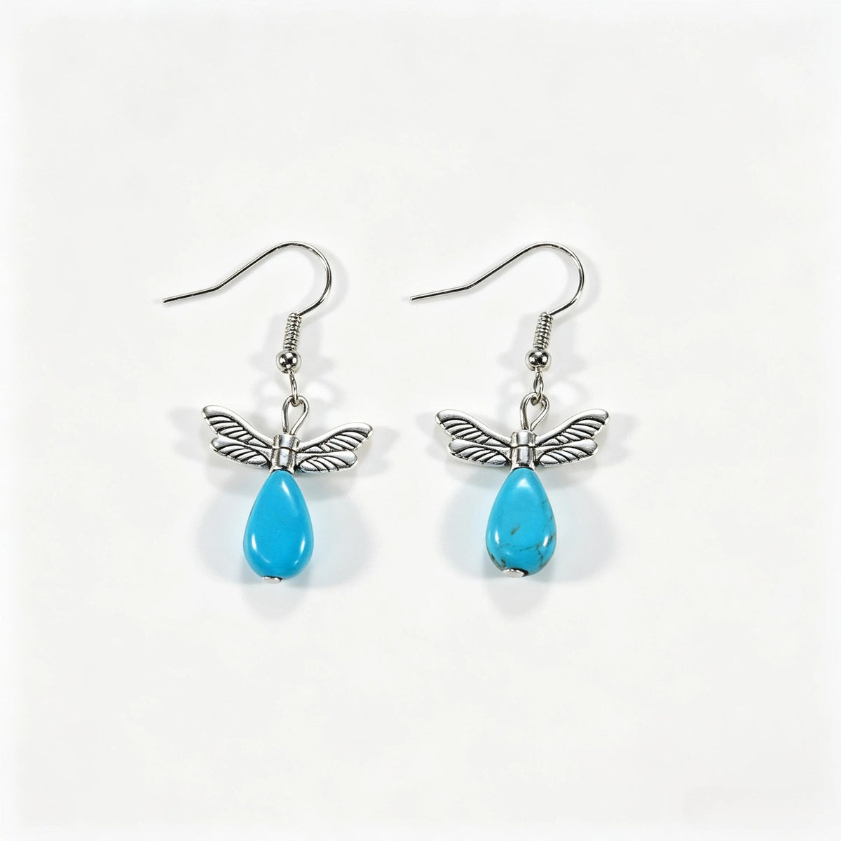 Vintage Winged Faux Turquoise Drop Earrings