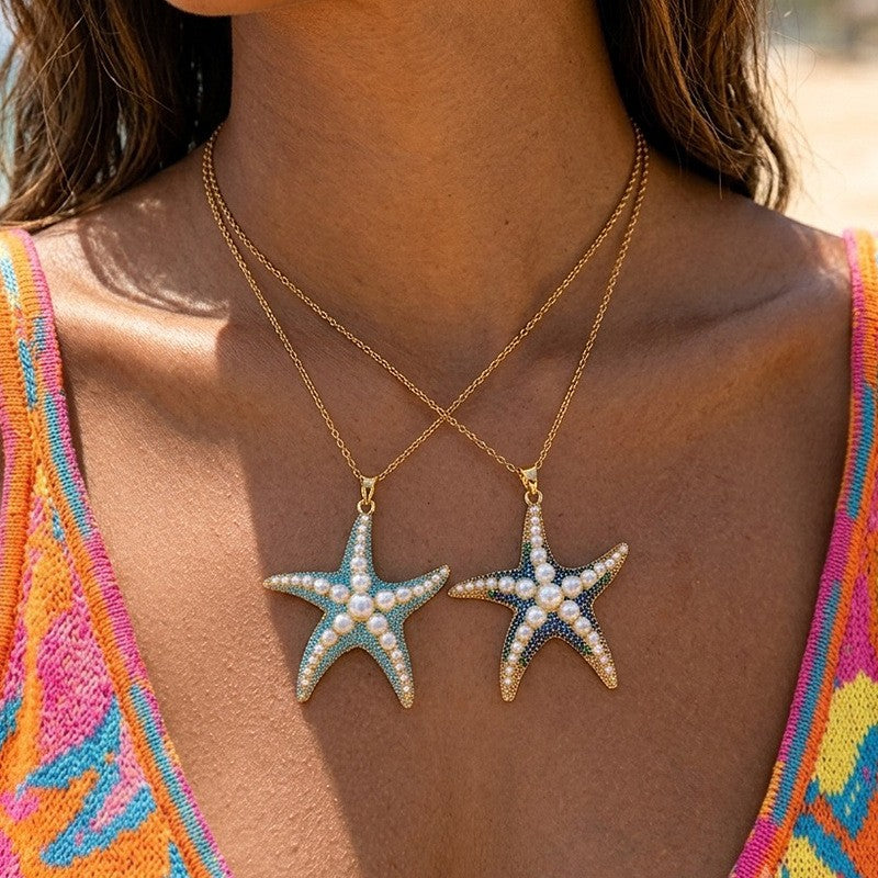 Boho Starfish Pearl Pendant Necklace