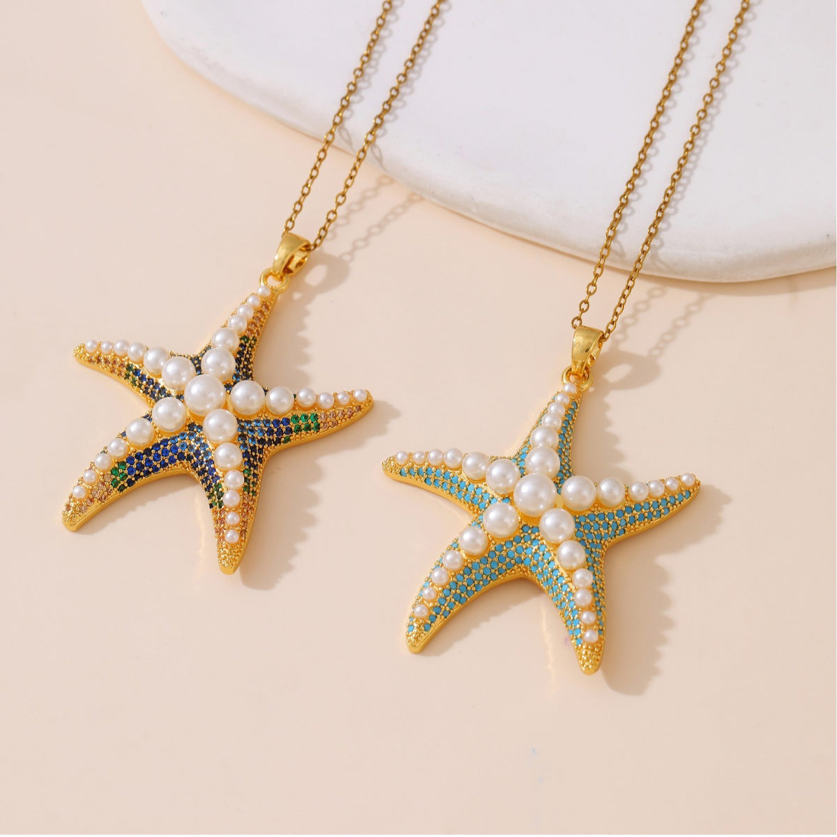 Boho Starfish Pearl Pendant Necklace