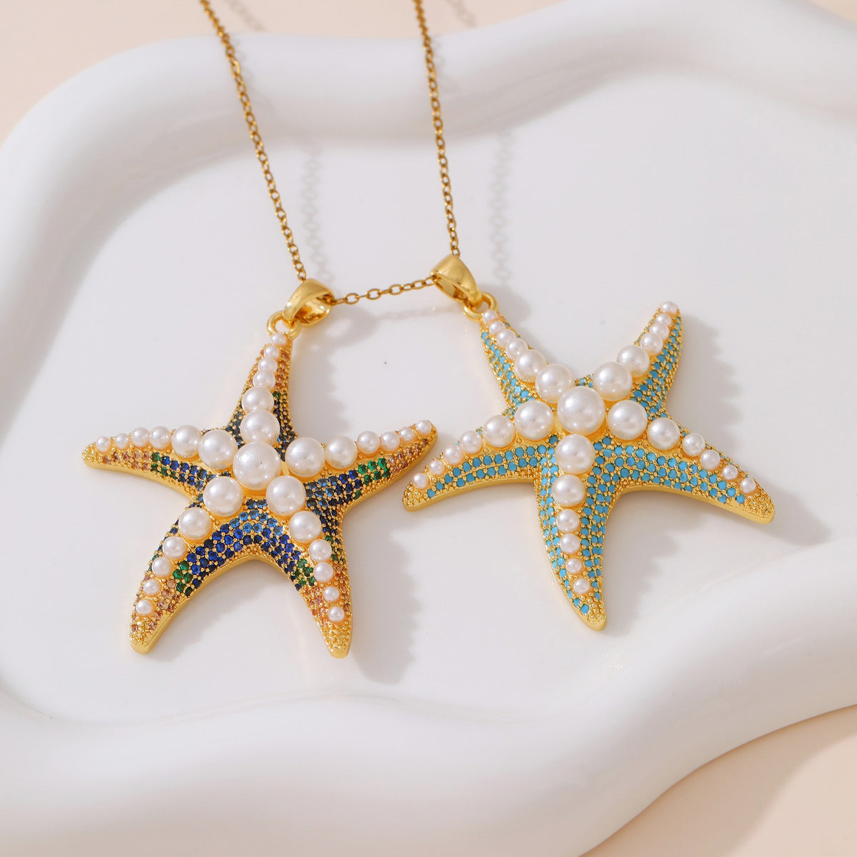 Boho Starfish Pearl Pendant Necklace