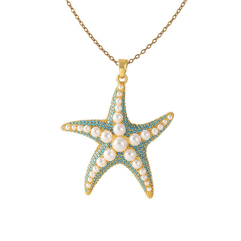 Boho Starfish Pearl Pendant Necklace