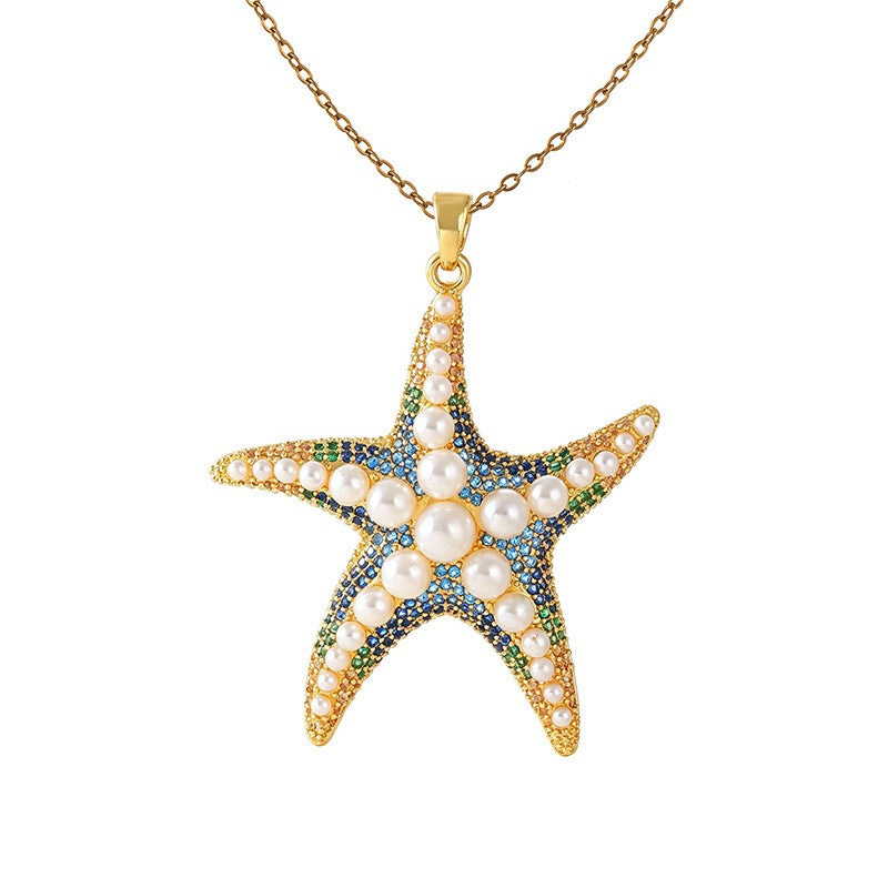 Boho Starfish Pearl Pendant Necklace