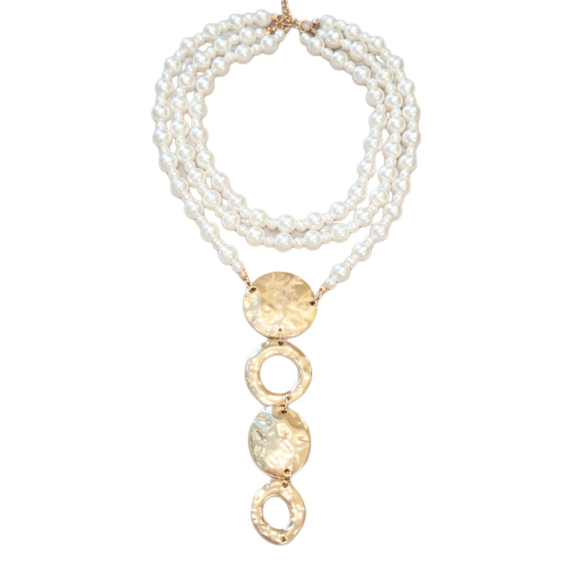 Classy Layered Faux Pearl Geometric Disc Necklace
