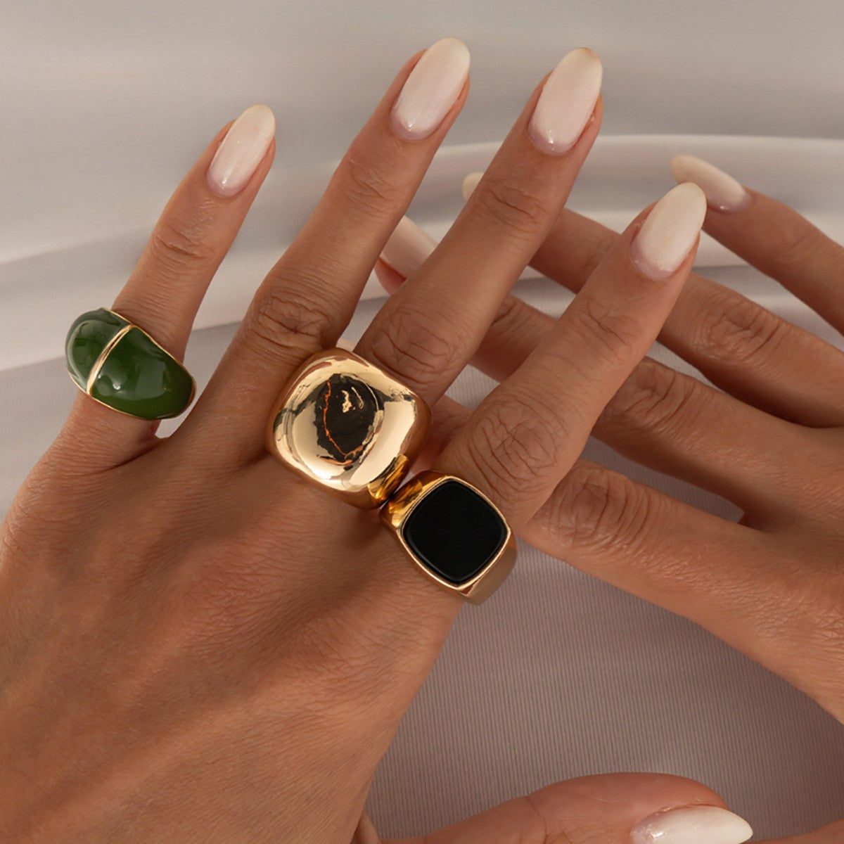 Classy Geometric Enamel Wide Ring Set