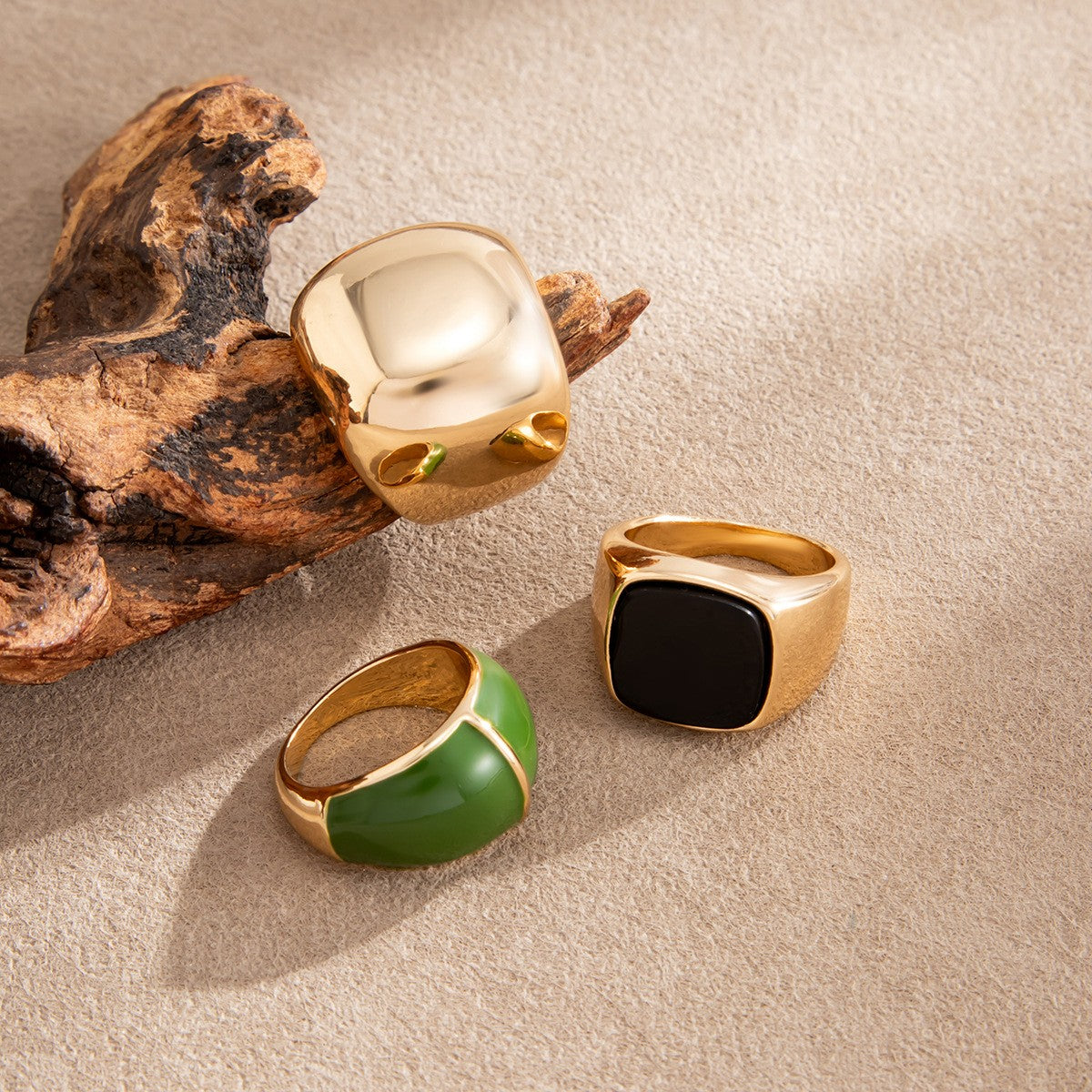 Classy Geometric Enamel Wide Ring Set