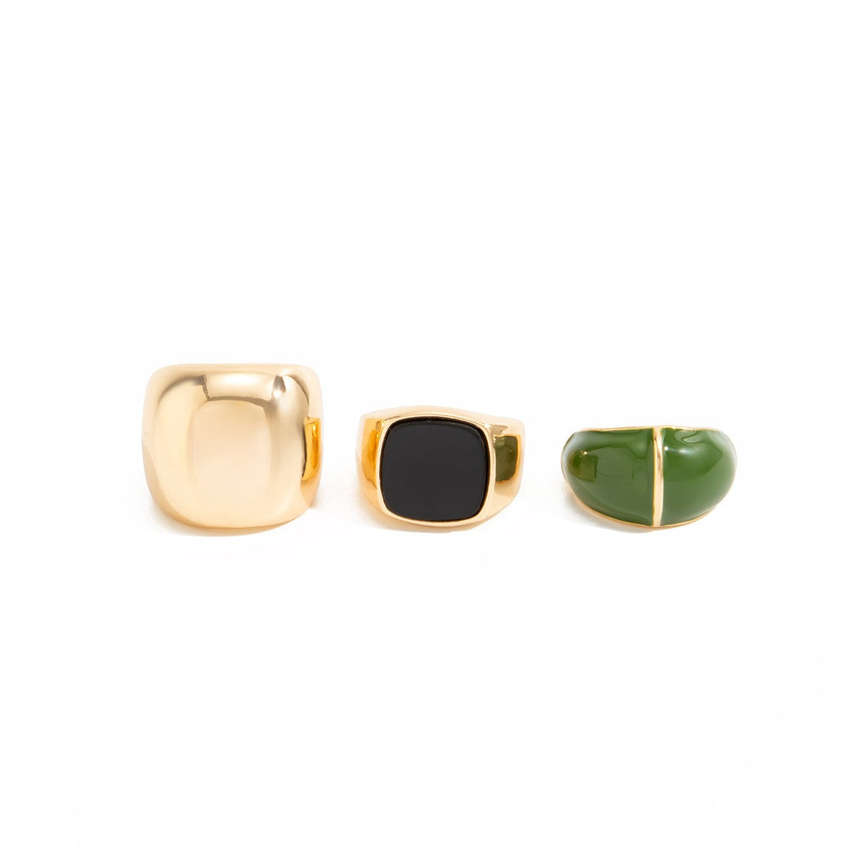 Classy Geometric Enamel Wide Ring Set