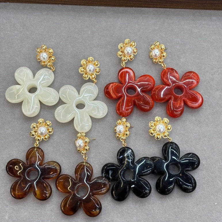 Boho Amber Acrylic Flower Drop Earrings