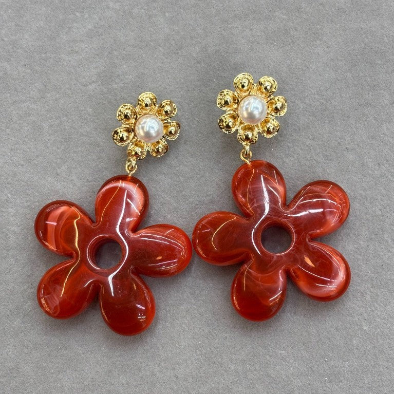 Boho Amber Acrylic Flower Drop Earrings