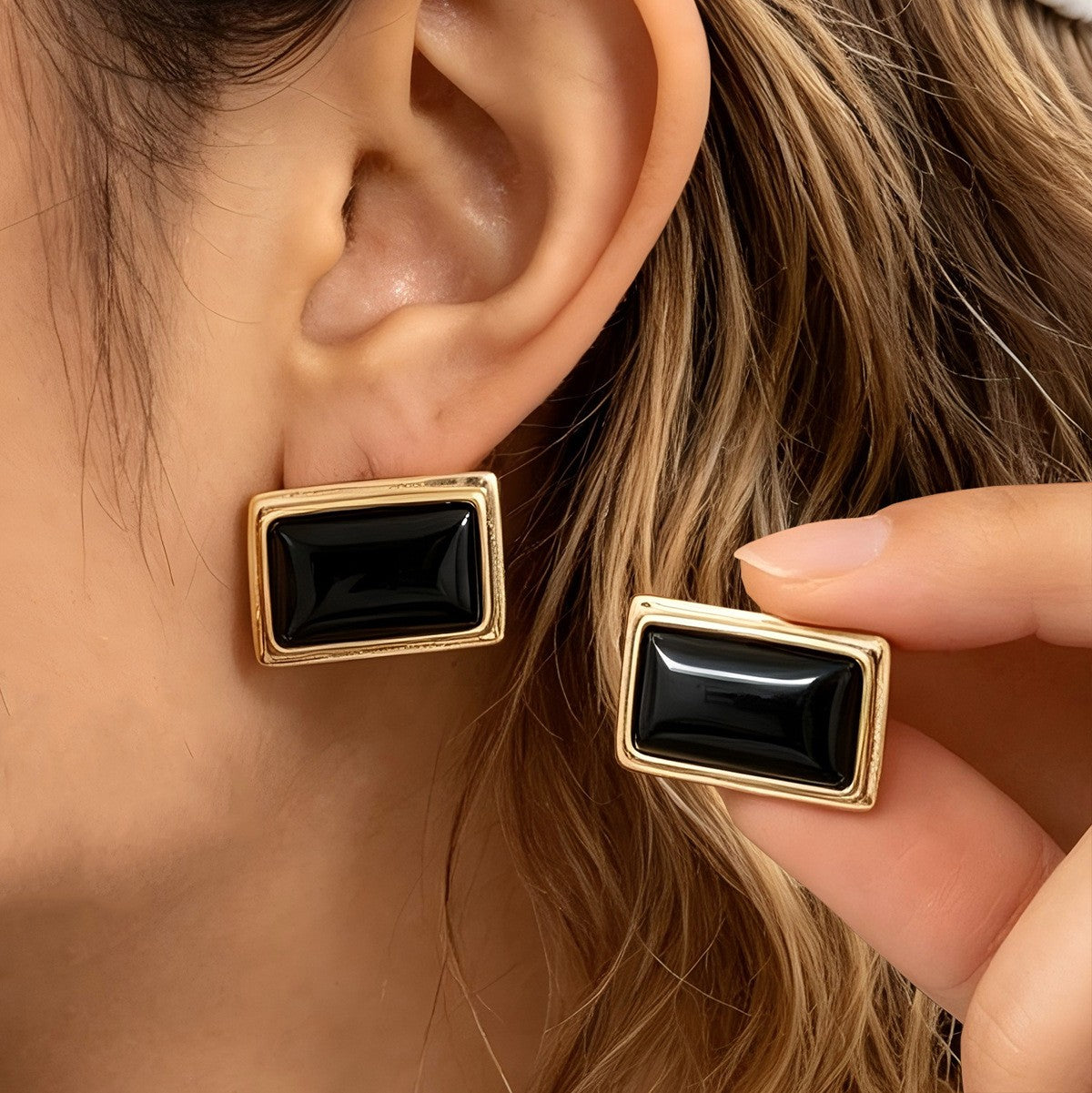 Classy Black Geometric Square Stud Earrings