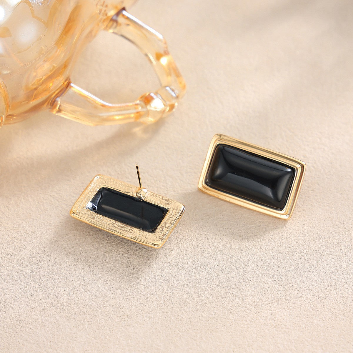 Classy Black Geometric Square Stud Earrings
