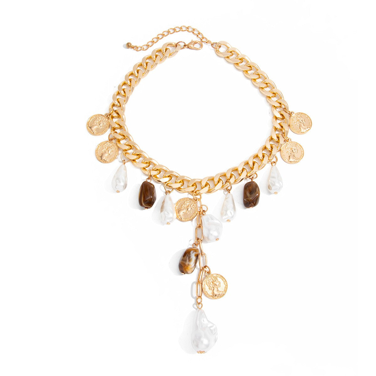 Classy Vintage Coin & Faux Pearl Necklace