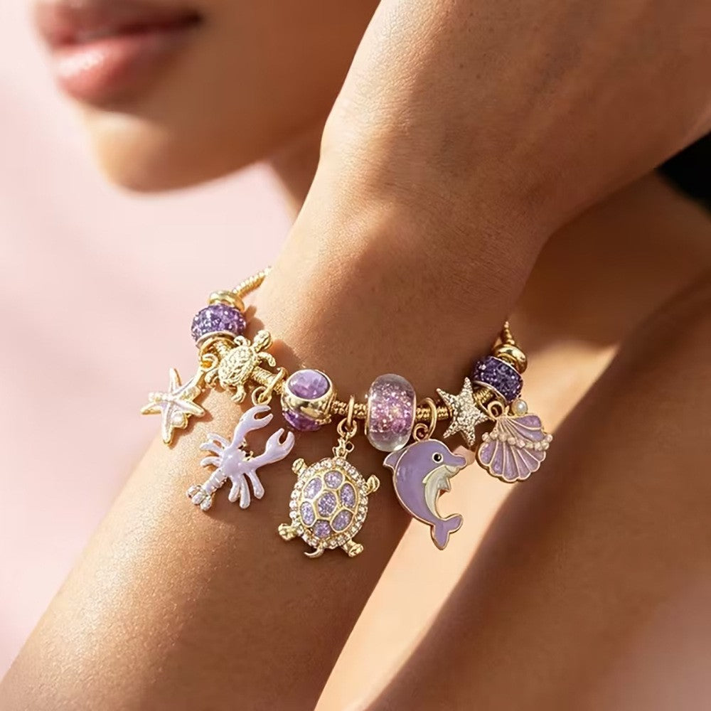 Dainty Purple Ocean Animal Charm Bracelet